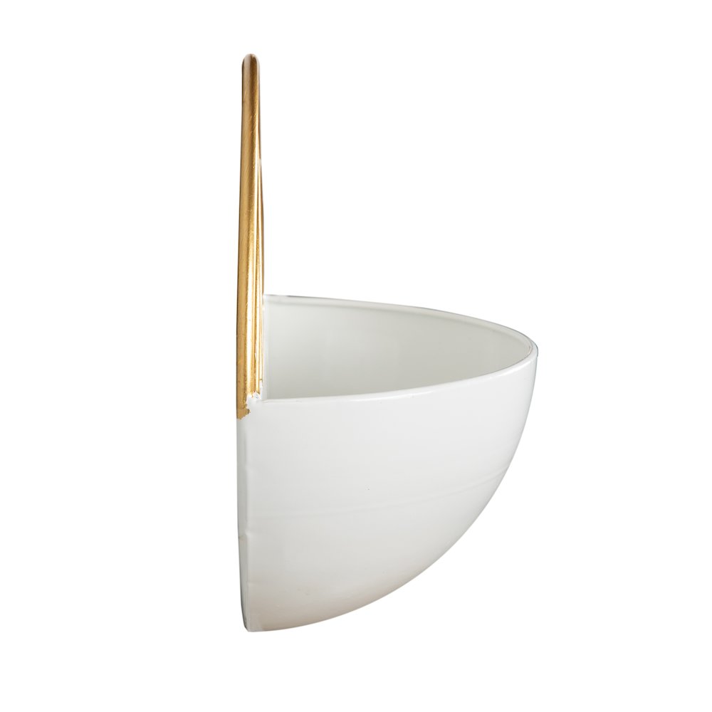 Crescent 3-Piece Metal Wall Planter Set - White with Gold Detail. Picture 8