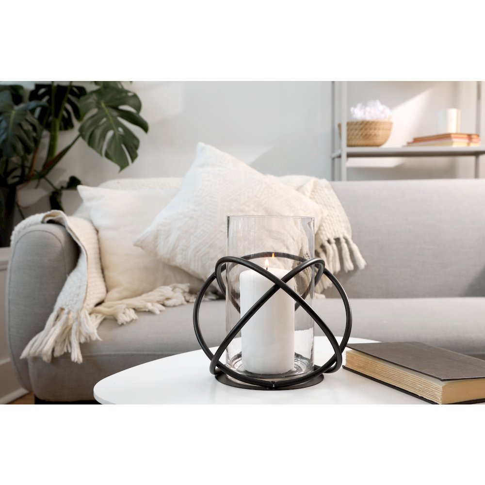 Large Metal and Glass Orbits Hurricane Candleholder. Picture 6