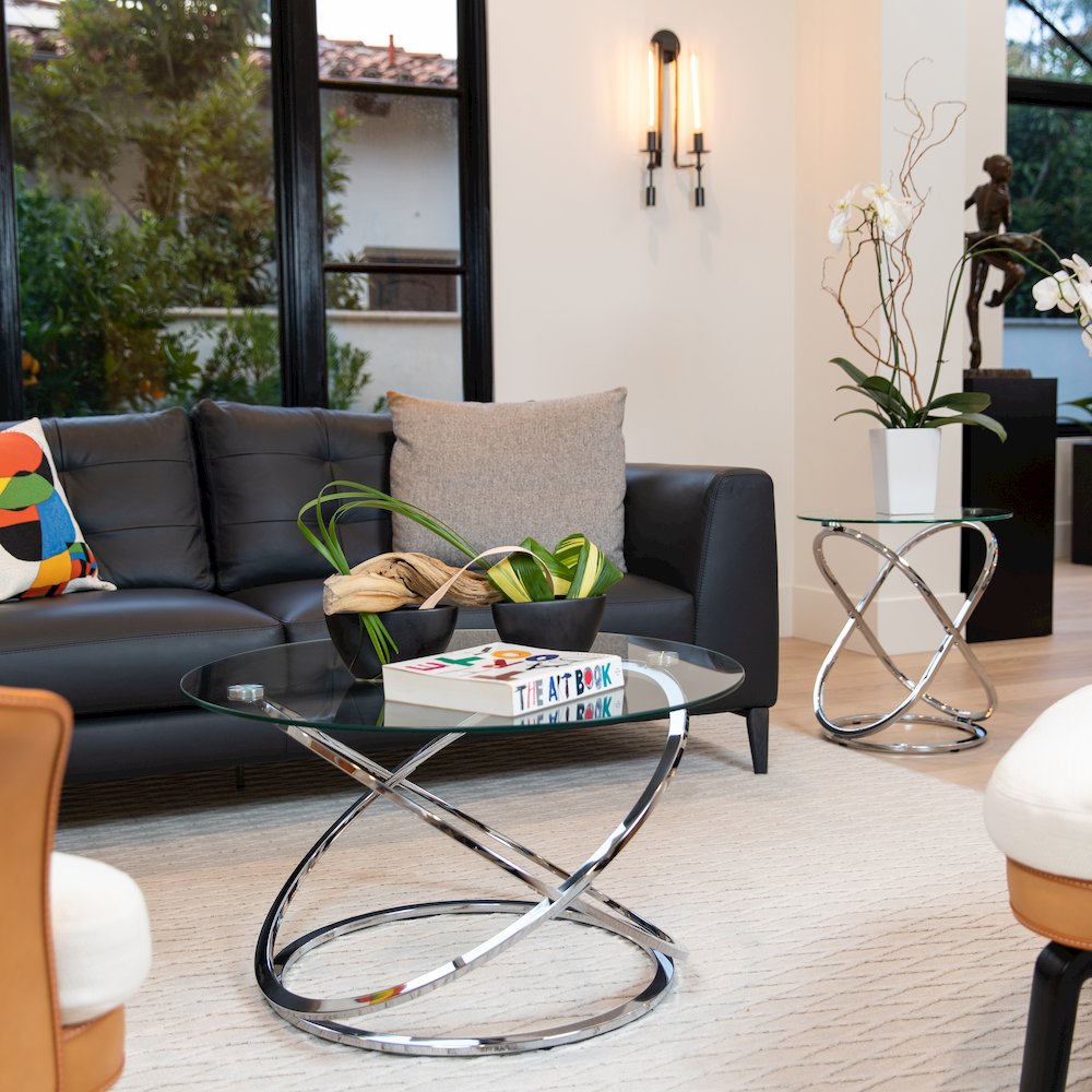 Galaxy Chrome and Tempered Glass Round Coffee Table. Picture 9