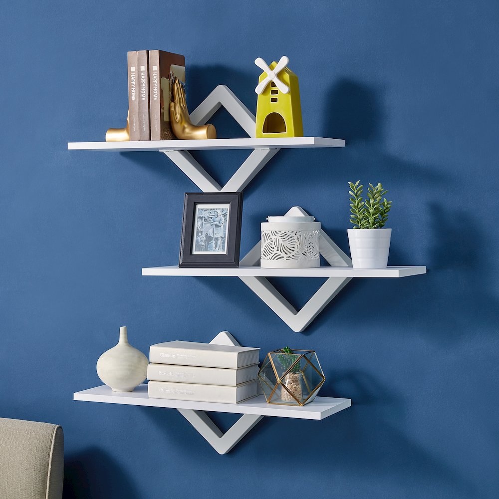 Diamonds 3-Level Wall Mount Shelving System-White. Picture 3