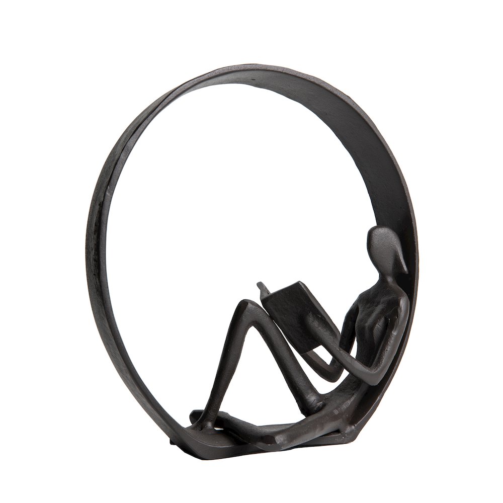 Contemporary Encircled Female Reader Cast Iron Sculpture Statue. Picture 6