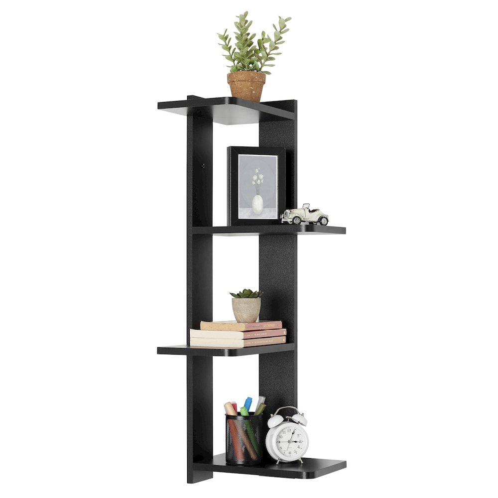 Alvar Corner 4-Tier Floating Ledge Column Wall Shelf - Black. Picture 11
