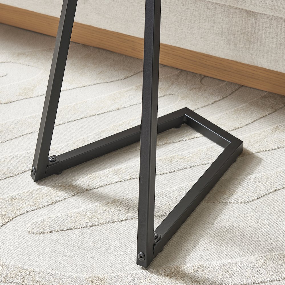 Addison Round Raised Lip Edge Angled Couch-Side Accent C-Table - Walnut/Black. Picture 8