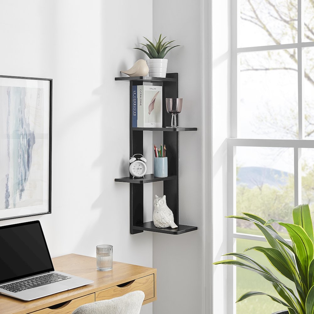 Alvar Corner 4-Tier Floating Ledge Column Wall Shelf - Black. Picture 2