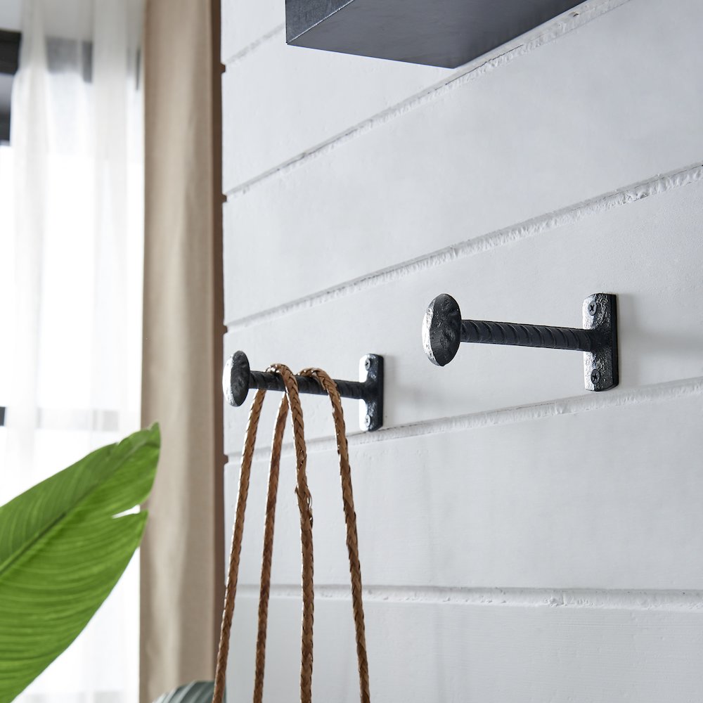 Black Industrial Decorative Cast Iron Nail Head Wall Hooks (Set of 6). Picture 3