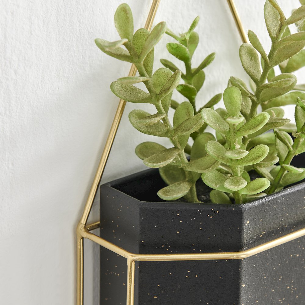 Modern Geometric Black and Gold Metal Wall Planters - Set of 3. Picture 6