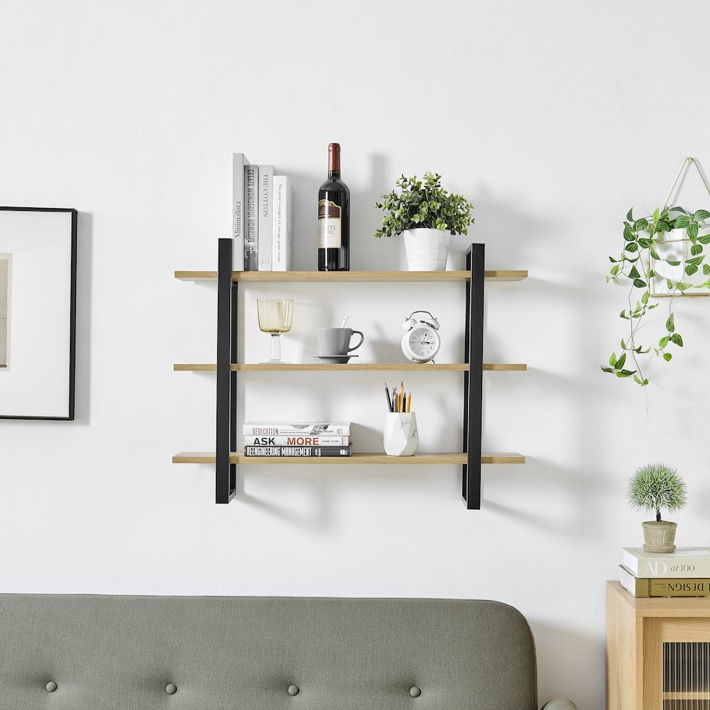 Rio Three Tier Floating Bracket Wall Shelf - Chestnut. Picture 2