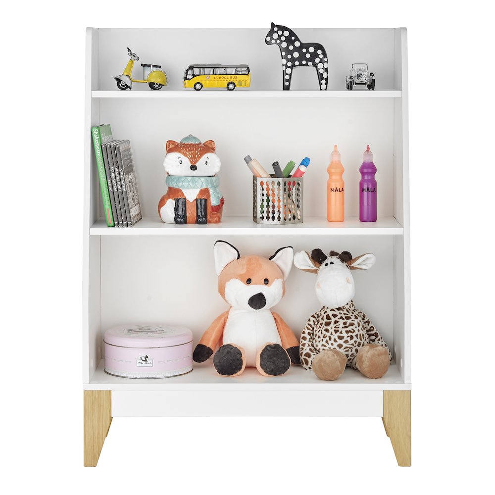 Steiner White 3-Tier Kids Freestanding Bookshelf - Contrasting Wood-Toned Legs. Picture 12