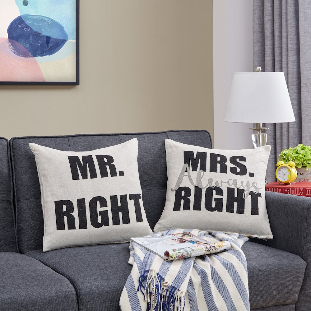 Mr. Right White Jacquard Printed Decorative Toss Throw Accent Pillow. Picture 5