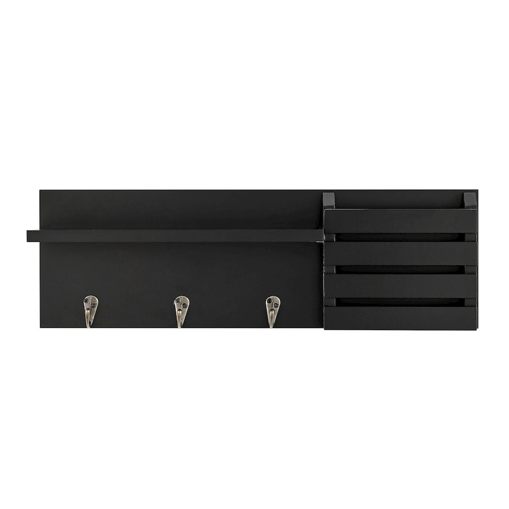 Utility Shelf with Pocket and Hanging Hooks - Black. Picture 1