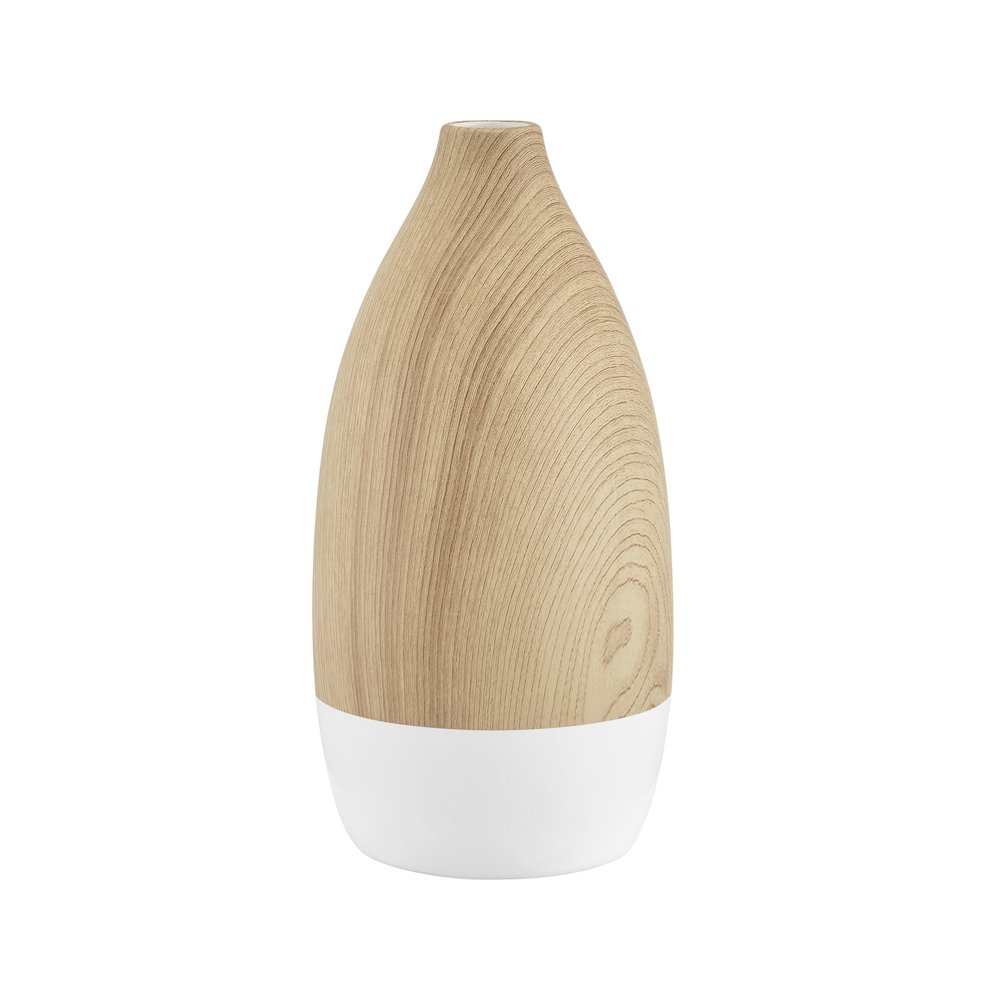 Nora Flask Teardrop Contemporary Two Tone Tabletop Vase - White and Beech. Picture 1