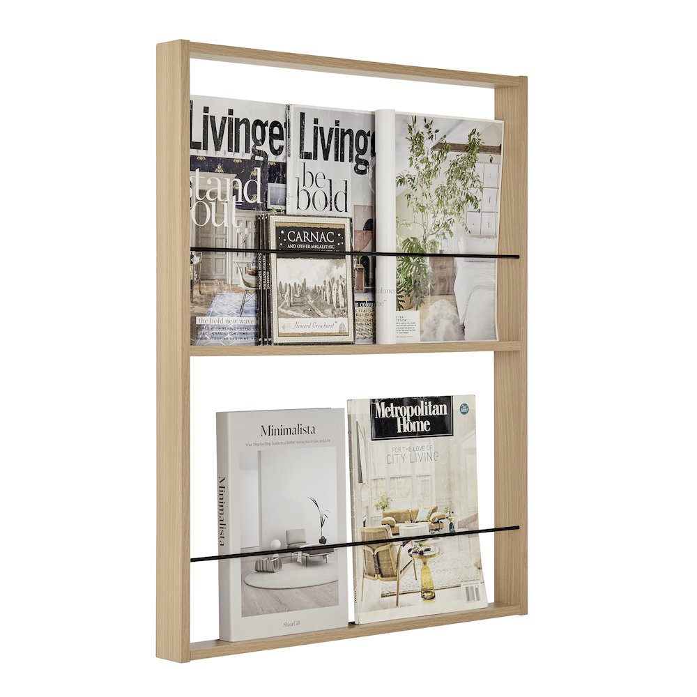 Steiner Beech Square 2-Tier Kids Book or Toy Figure Wall Bookshelf - Black Rods. Picture 13