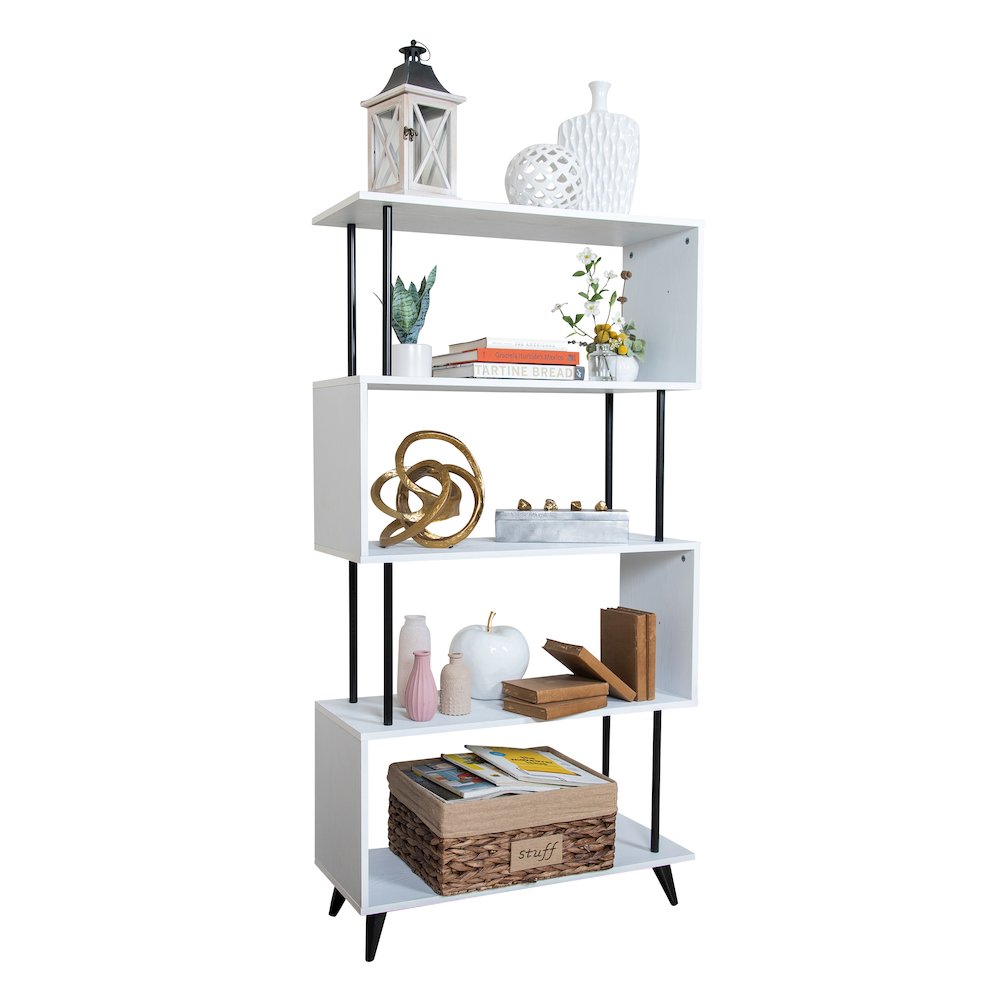 Breuer 5-Tier White S-Shaped Bookcase with Black Hardware Accents. Picture 9