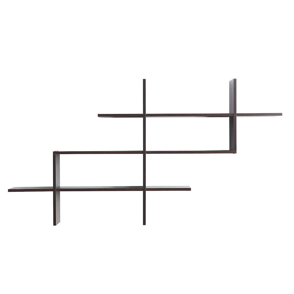 3-Tier Rustic Wall Mount Floating Ladder Asymmetrical Accent Shelf – Walnut. Picture 4