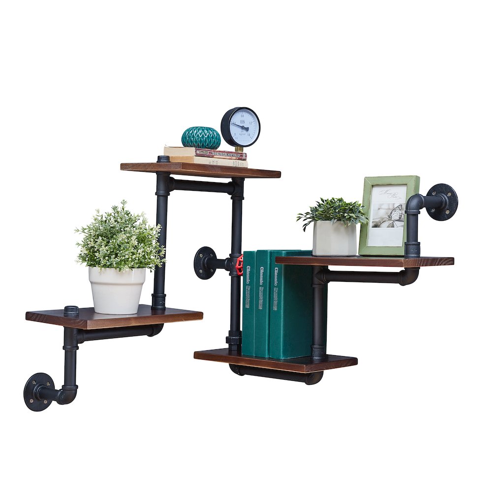 4-Tier Floating Corner Or Straight Rustic Pipe Shelving – Wall Mount. Picture 4