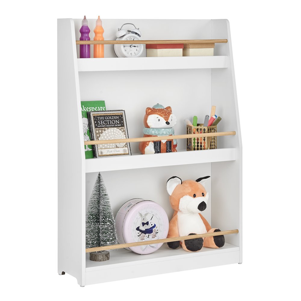 Steiner White 3-Tier Kids Book Magazine Freestanding Bookcase - Wood-Toned Rods. Picture 13