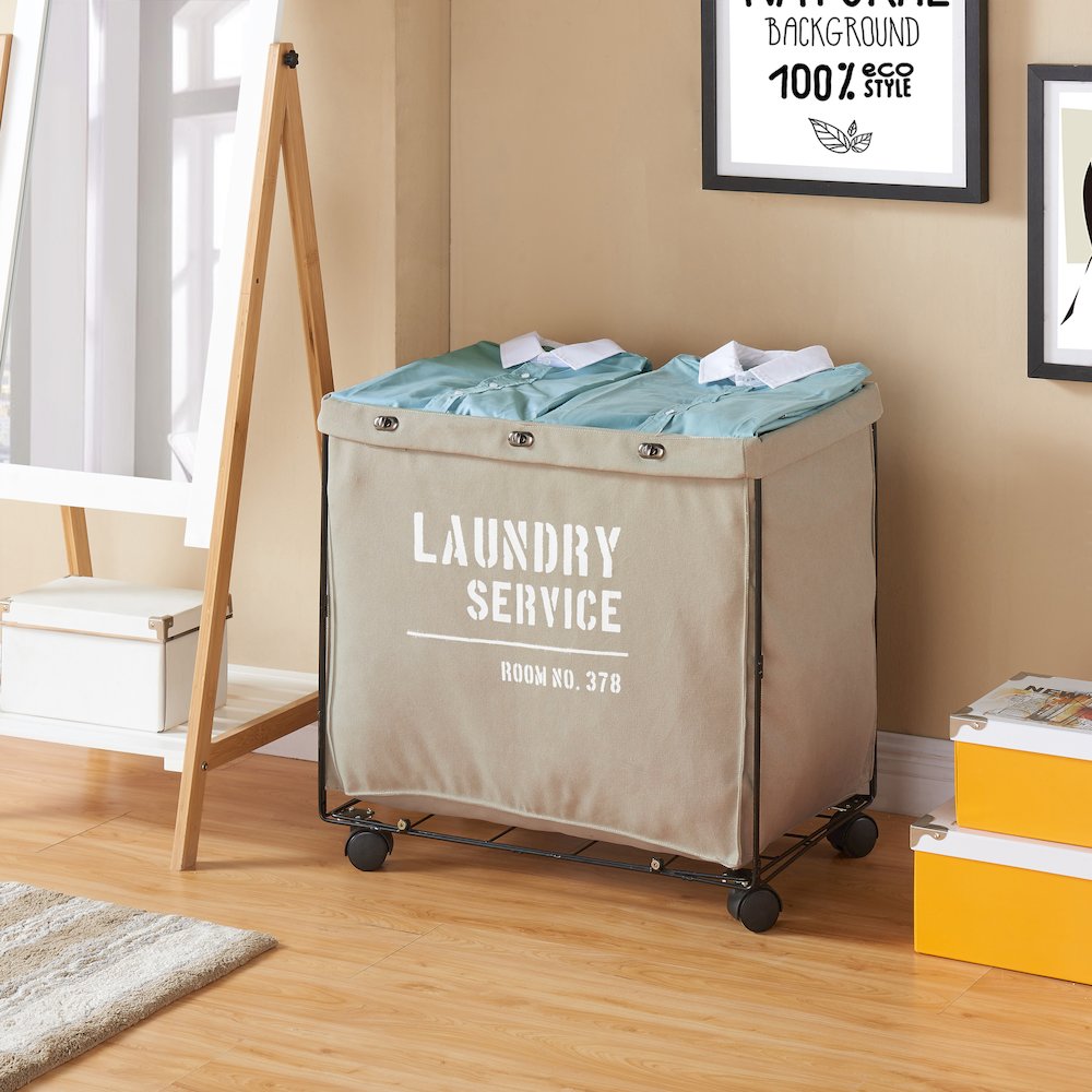 Army Canvas Laundry Hamper on Wheels. Picture 3