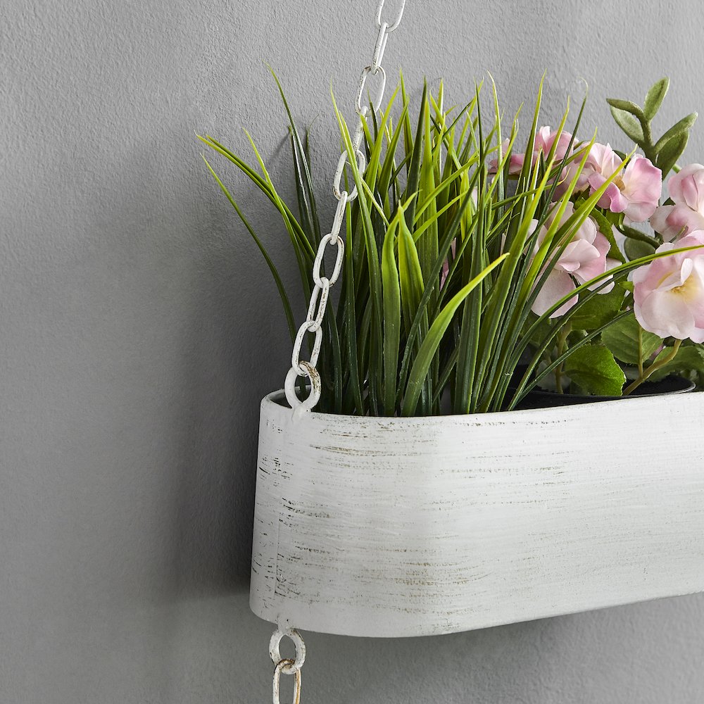 Two-Tier Hanging White Metal Trough Wall Planter. Picture 6