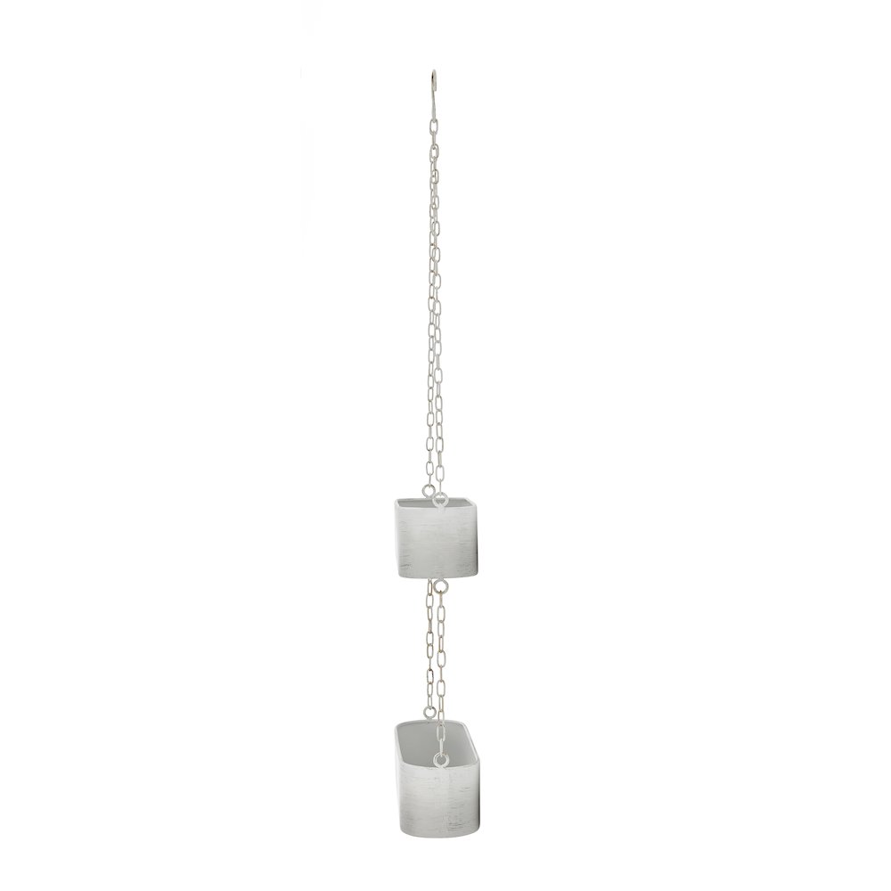 Two-Tier Hanging White Metal Trough Wall Planter. Picture 9