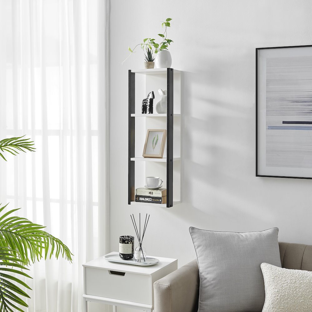 Recife Vertical 3-Tier Modern Shadow Box Cube Display Wall Shelf - White/Black. Picture 6