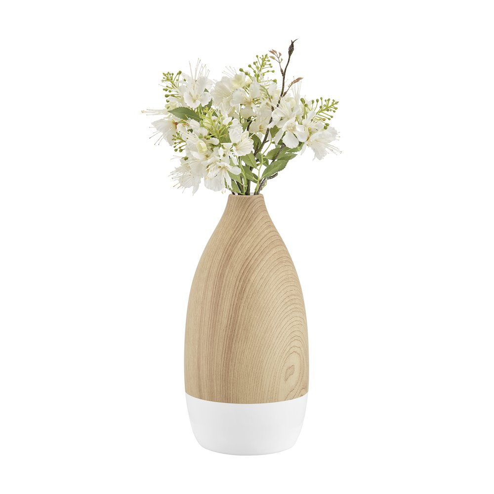 Nora Flask Teardrop Contemporary Two Tone Tabletop Vase - White and Beech. Picture 7