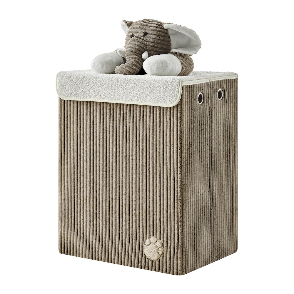 Collapsible Folding Corduroy Kids Plush Laundry Hamper Toy Storage Gray Elephant. Picture 8