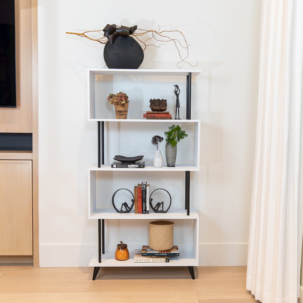 Breuer 5-Tier White S-Shaped Bookcase with Black Hardware Accents. Picture 2