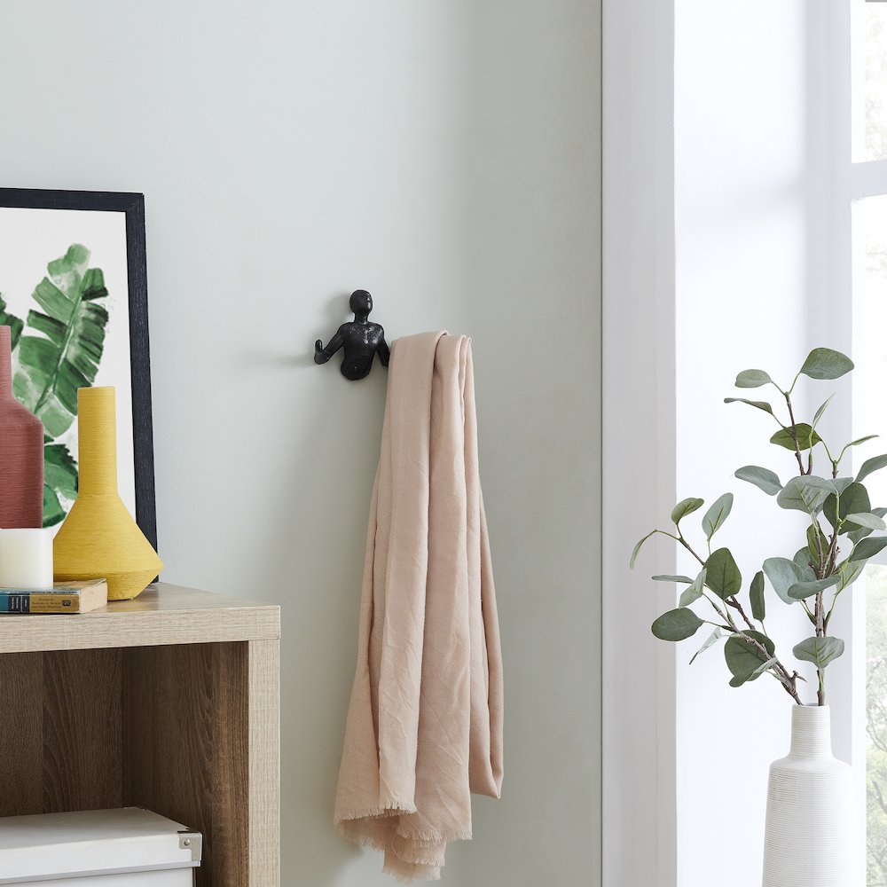 Protruding "Palms Up" Cast Iron Decorative Black Wall Mount Hooks (Set of 2). Picture 4