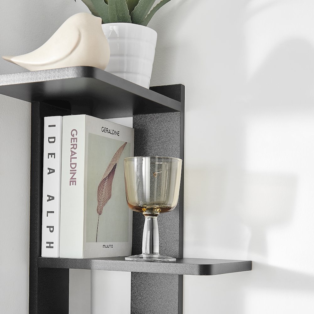 Alvar Corner 4-Tier Floating Ledge Column Wall Shelf - Black. Picture 8