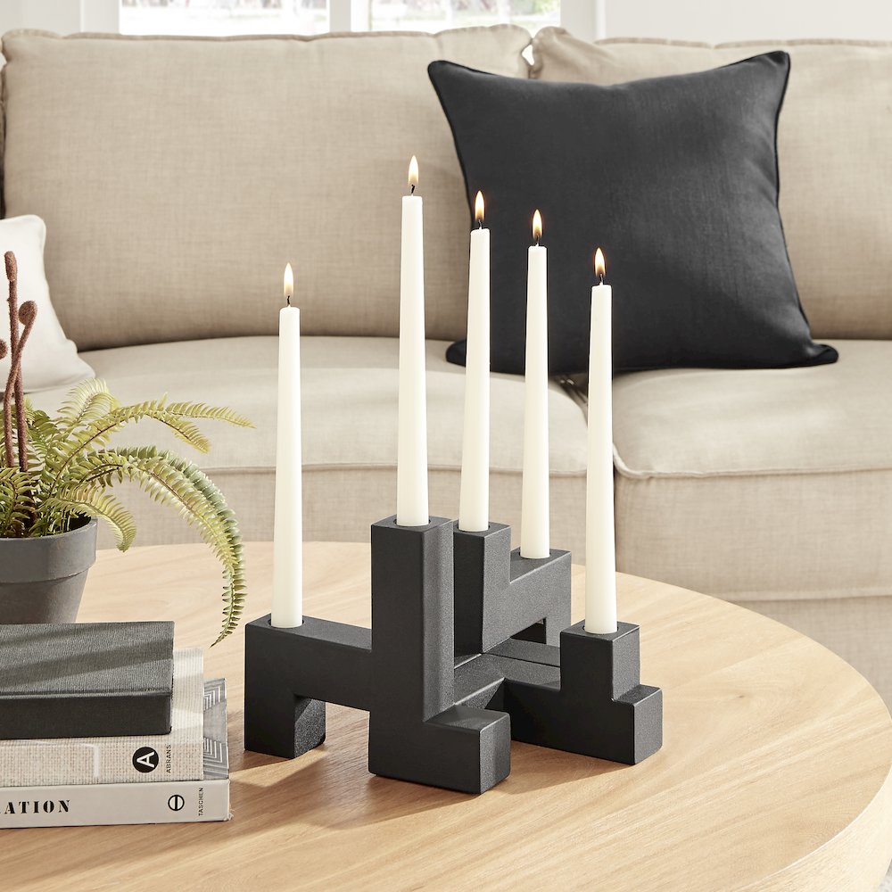 Contemporary Black Metal 2-Piece Stacking Candelabra Taper Candle Holder Set. Picture 4