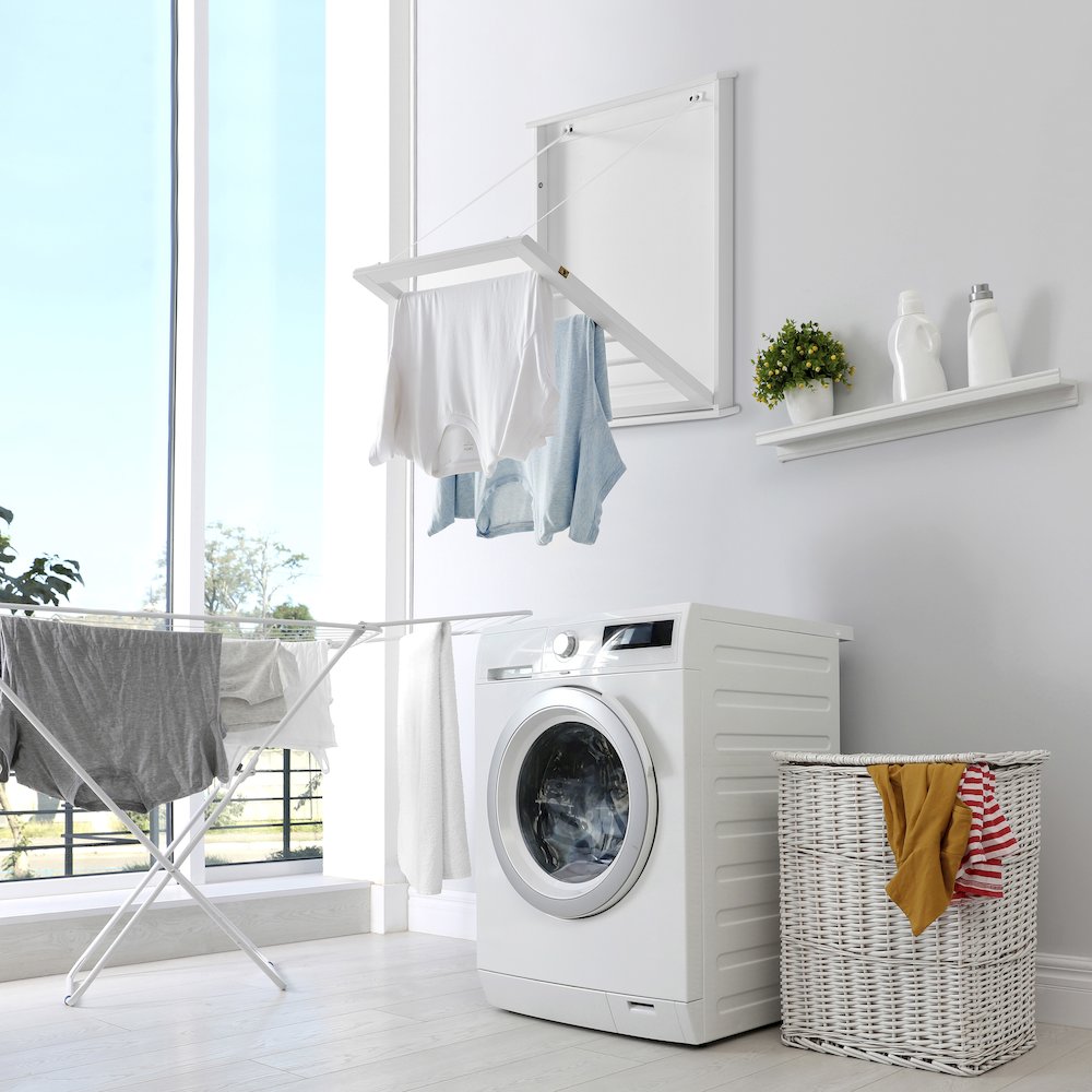 Folding Wall Mounted Drying Rack - White. Picture 4