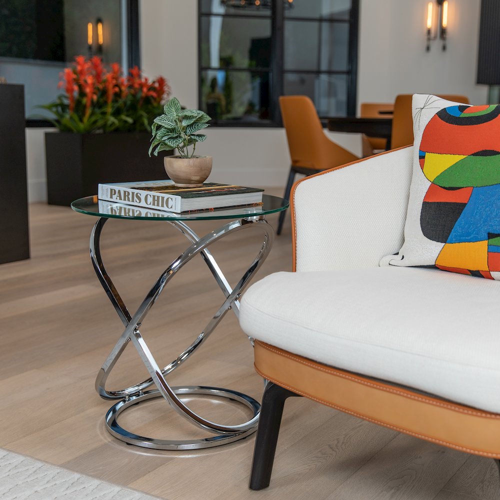 Galaxy Chrome and Tempered Glass Round End Table. Picture 4