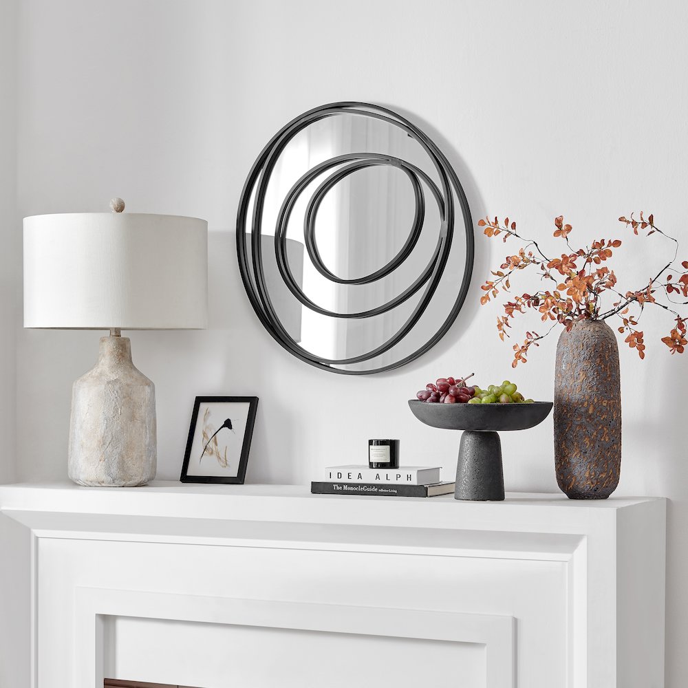 Sonya 25.5-inch Contemporary Continuous Circles Wall Mirror with Black Iron. Picture 5