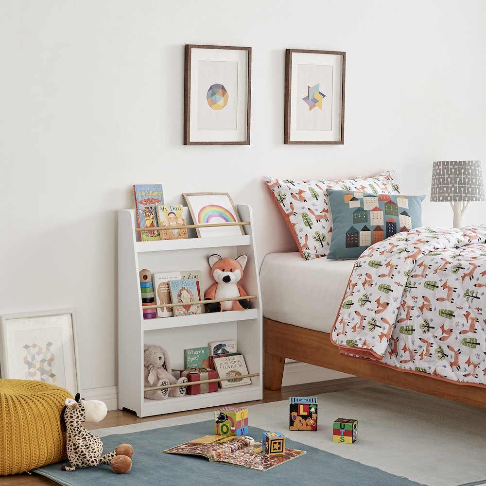 Steiner White 3-Tier Kids Book Magazine Freestanding Bookcase - Wood-Toned Rods. Picture 8