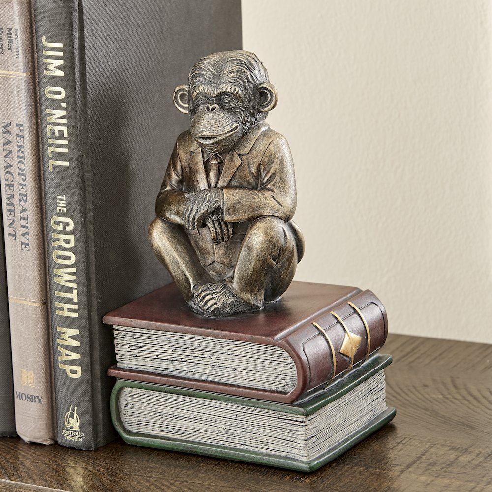 Monkeys on Books Polyresin Antique Patina Finish Bookend Set of 2. Picture 6