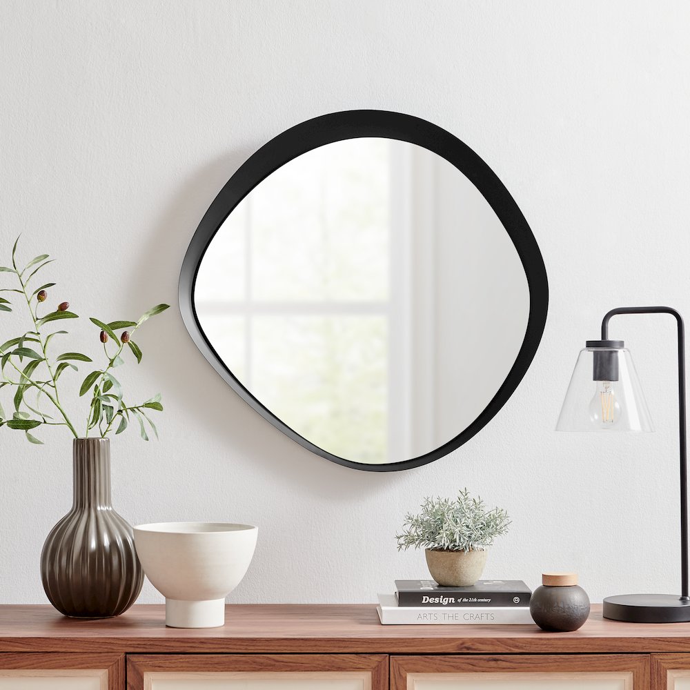 Sonya 24-inch Contemporary Round Wall Mirror with Raised Black Iron Frame. Picture 2