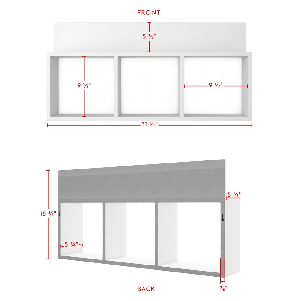Modern 3 Cube Floating Cubby Wall Shelf with Display Ledge- Black. Picture 2