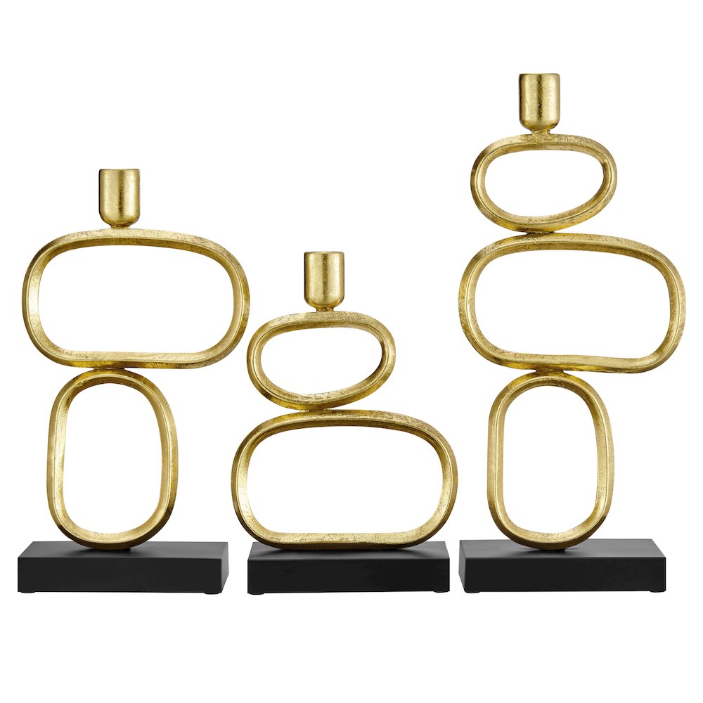 Eduardo Sculpted Gold and Black Candlestick Candle Holders - Set of 3. Picture 1