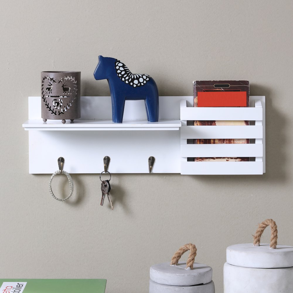 Utility Shelf with Pocket and Hanging Hooks - White. Picture 6