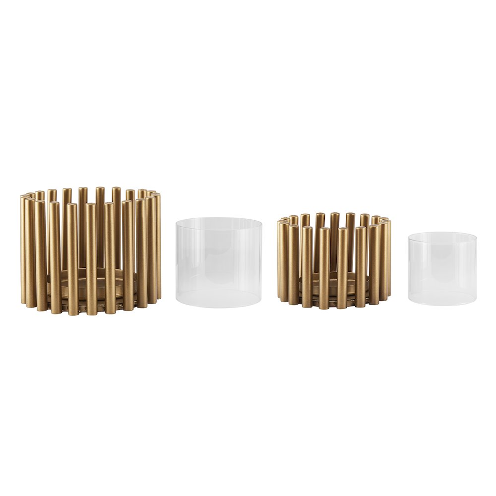 Pela Pillar Ring Warm Gold Midcentury Votive Hurricane Candle Holders - Set of 2. Picture 8