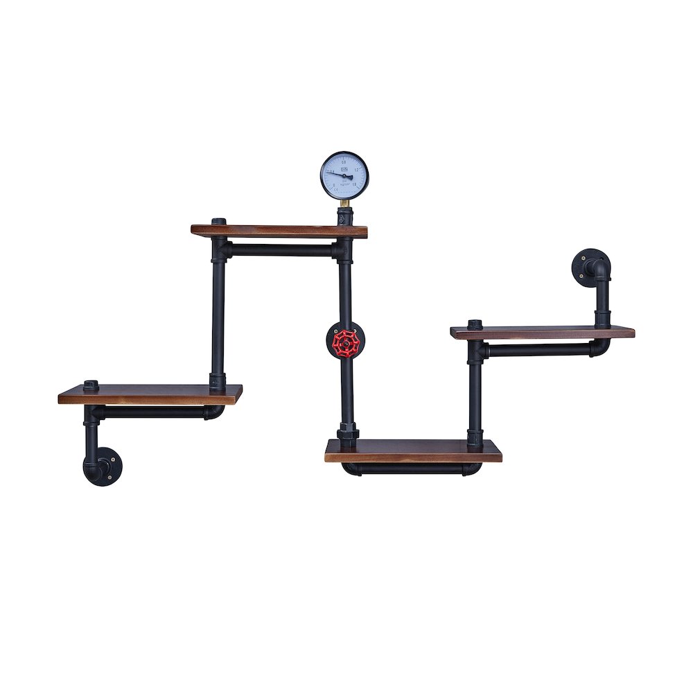 4-Tier Floating Corner Or Straight Rustic Pipe Shelving – Wall Mount. Picture 1