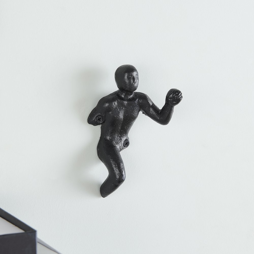 Protruding "Fist Man" Cast Iron Decorative Black Wall Hook (Set of 2). Picture 4