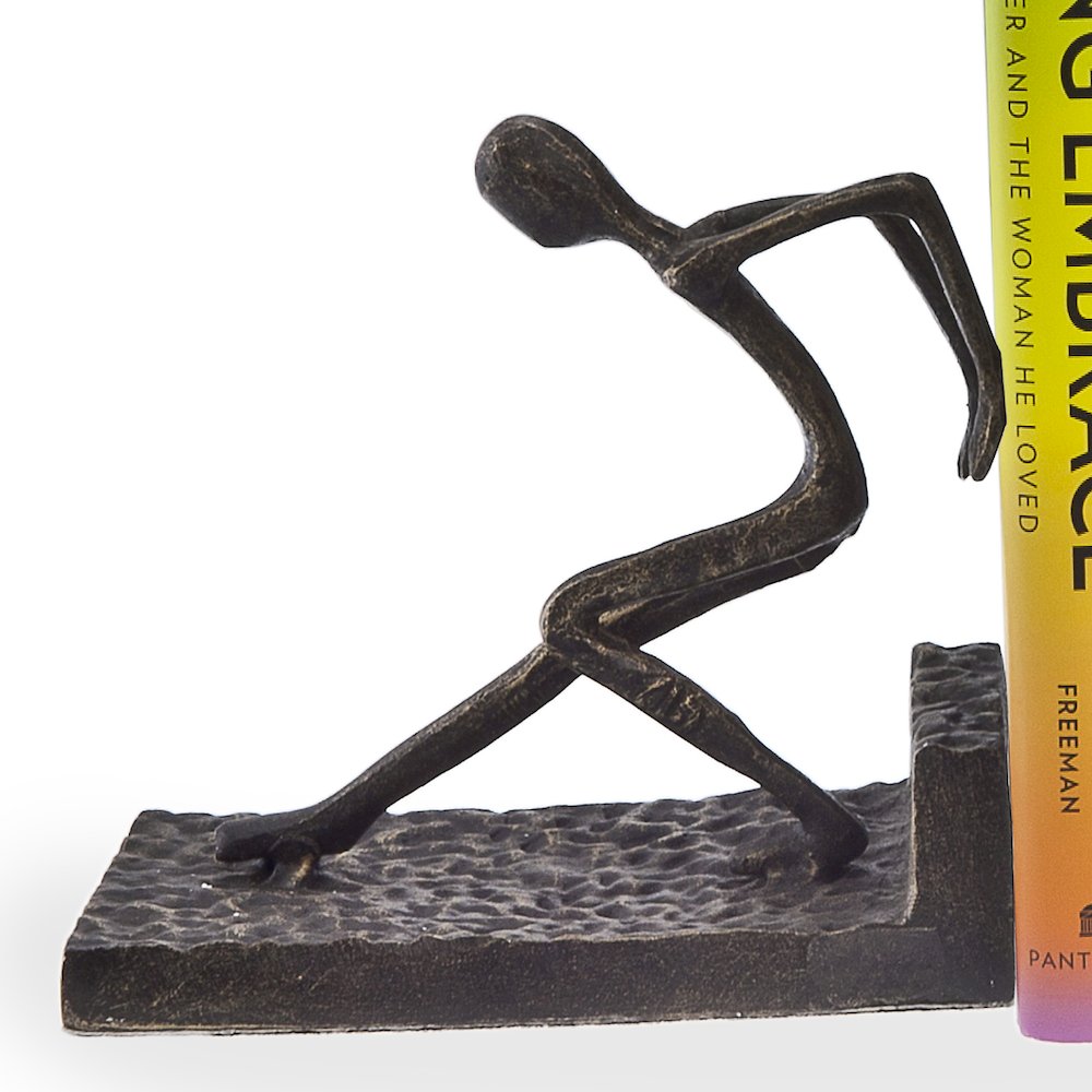 Men Pushing Metal Bookend Set. Picture 2