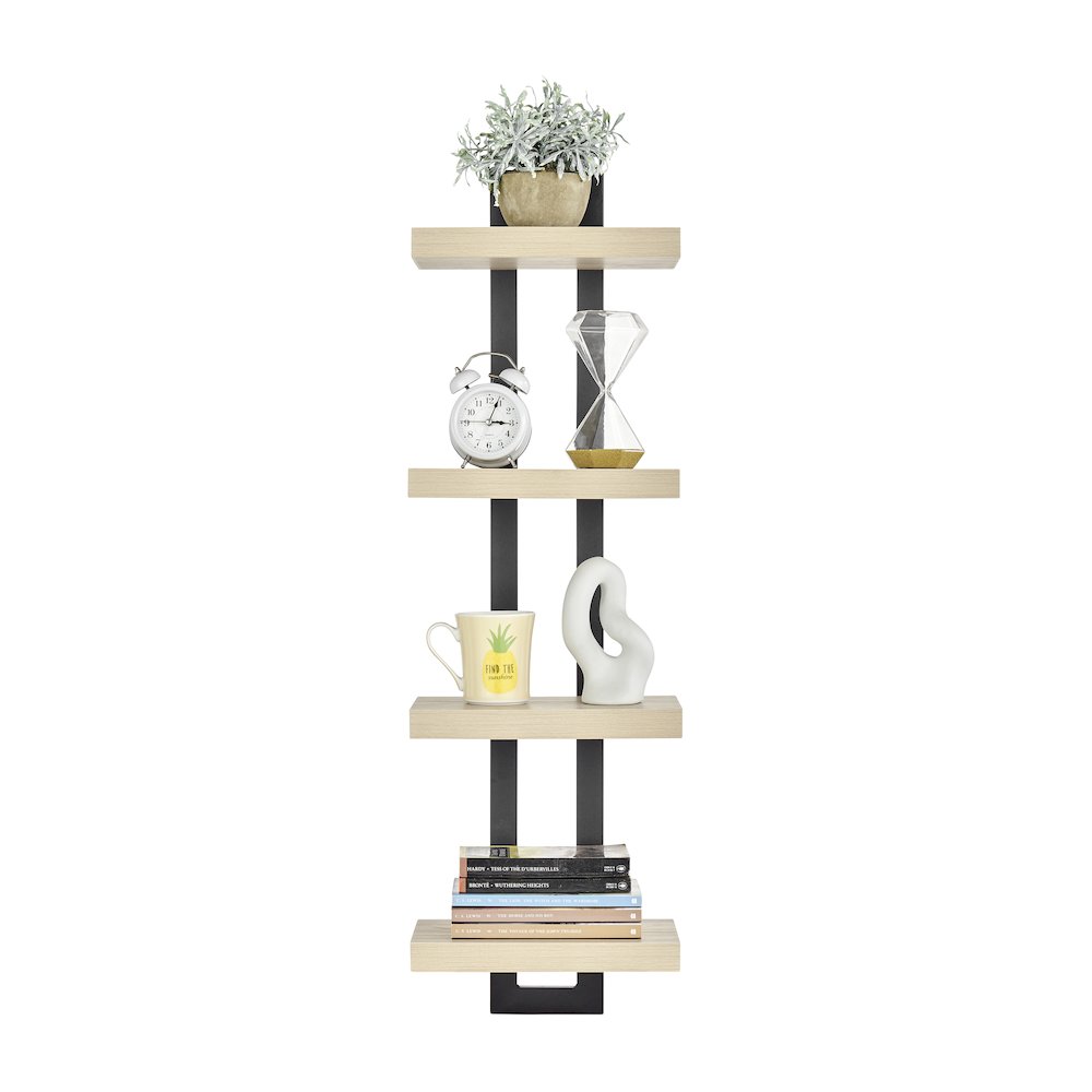 4-Tier Ladder Bracket Floating Wall Shelves - Black Metal and White Birch Finish. Picture 13