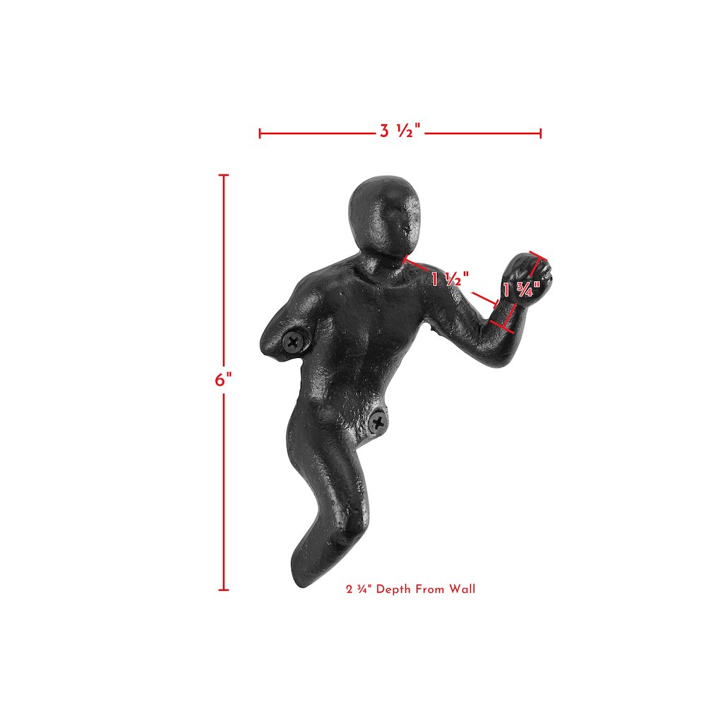 Protruding "Fist Man" Cast Iron Decorative Black Wall Hook (Set of 2). Picture 2