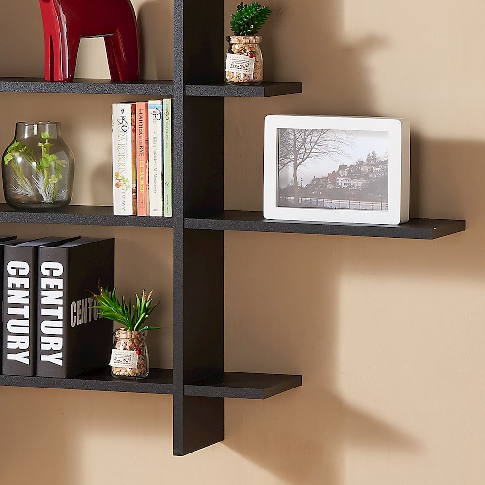 Five Level Black Asymmetric Wall Shelf. Picture 4