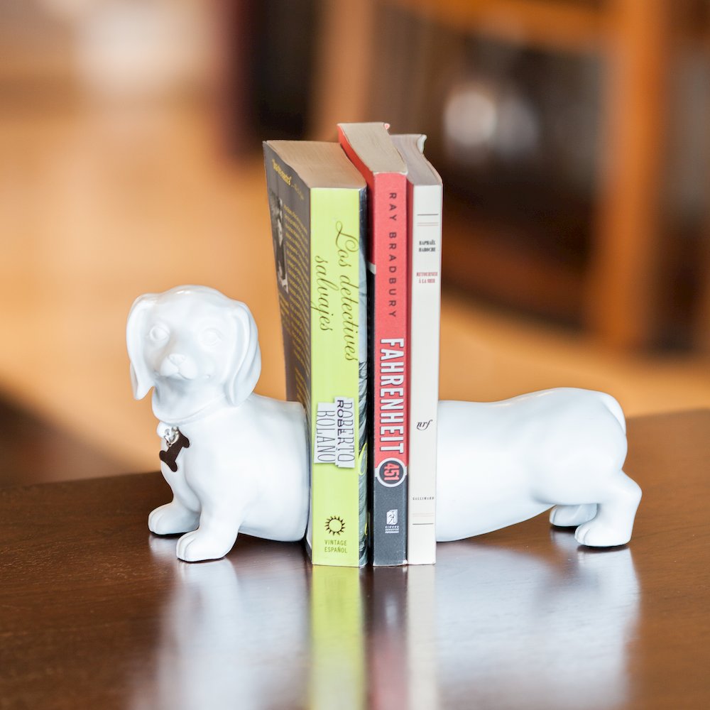 Dachshund Dog Bookend Set - White. Picture 2