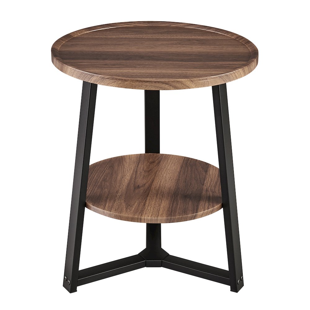 Mason Round 2-Tier Side Accent Table Raised Lip Edge Tabletop - Walnut/Black. Picture 1