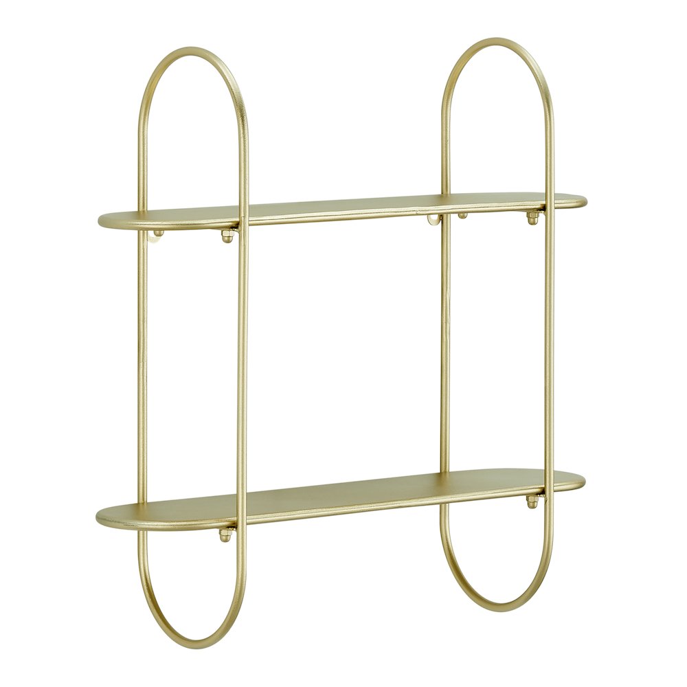 Two-Tier Warm Gold Metal Hanging Bracket Wall Mounted Shelf. Picture 8