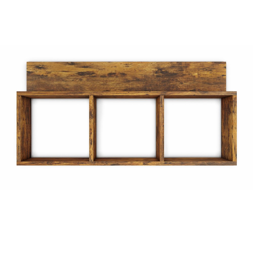 Rustic Triple Cubed Floating Cubby Shelf with Ledge - Aged Wood. Picture 5